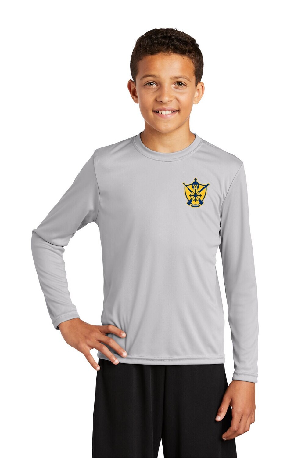 Youth Long Sleeve Performance Tee-Grey/Navy/Gold
