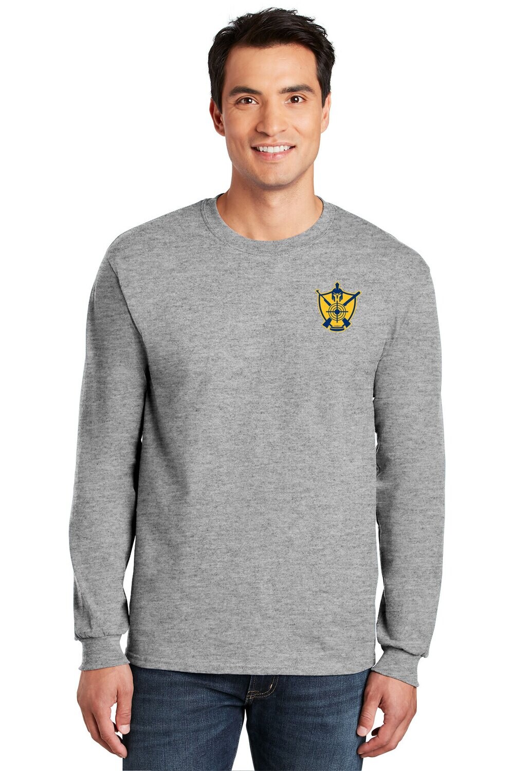 Unisex Long Sleeve Cotton Tee-Grey/Navy/Gold