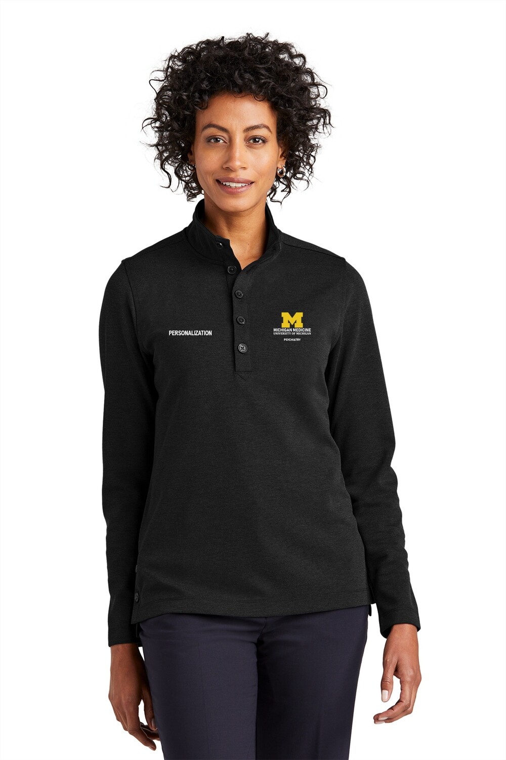 Brooks Brothers Women’s Mid-Layer Stretch 1/2-Button-up-Black/Navy/Grey