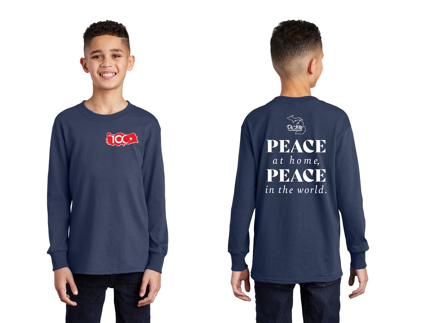 Youth Long Sleeve Core Cotton Tee-Navy/Red/Royal/Ath Heather/Black