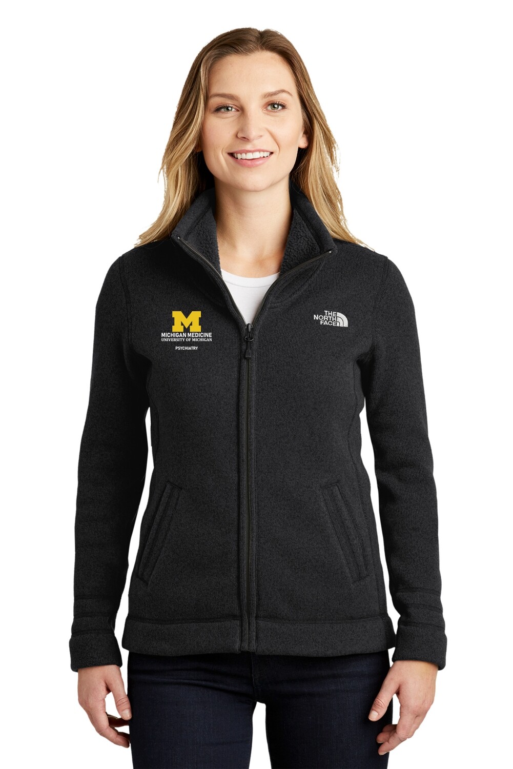 North Face Ladies Sweater Fleece Jacket- Black/Grey