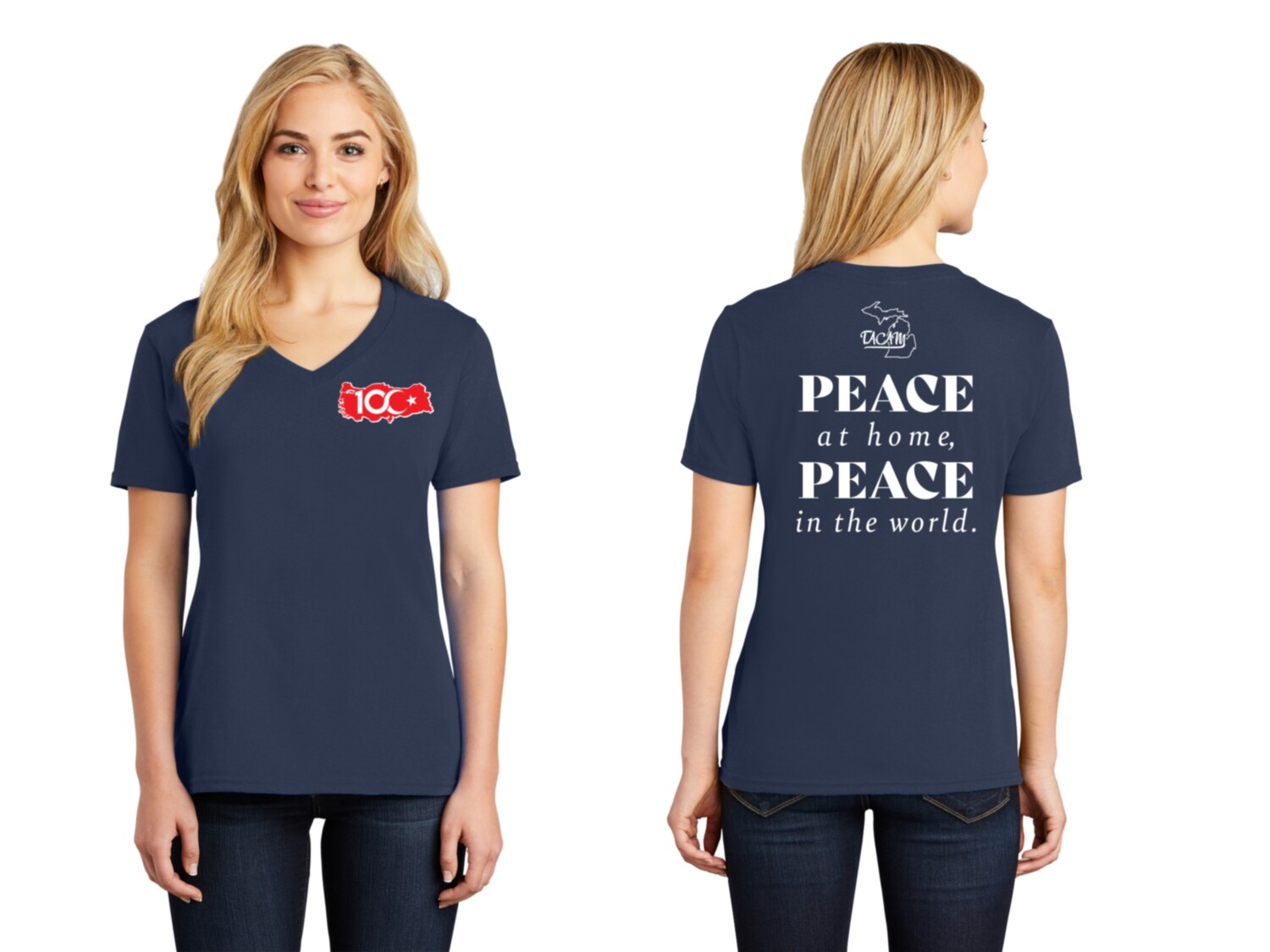 Ladies Core Cotton V-Neck Tee-Navy/Red/Royal/Ath Grey/Black/White