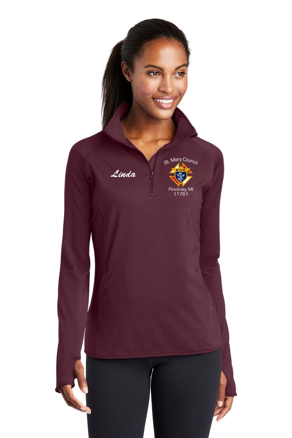 Ladies Stretch 1/2-Zip Pullover- Maroon