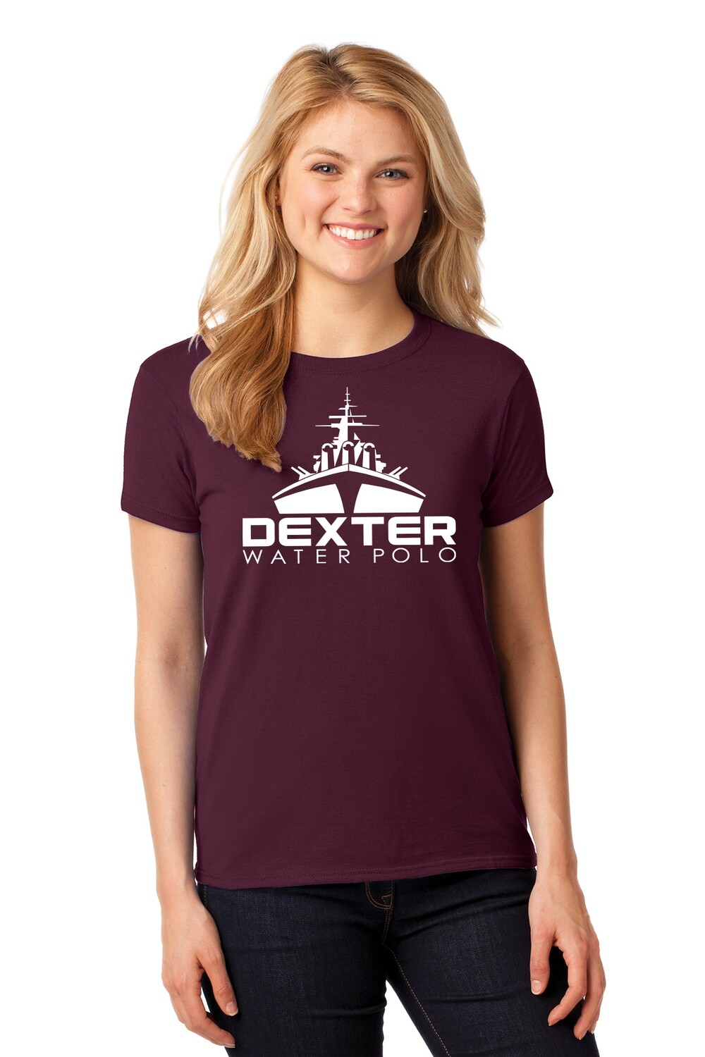 Ladies Short-Sleeve Heavy Cotton Tee - Maroon/Black Ladies Short-Sleeve Heavy Cotton Tee - Maroon/Black