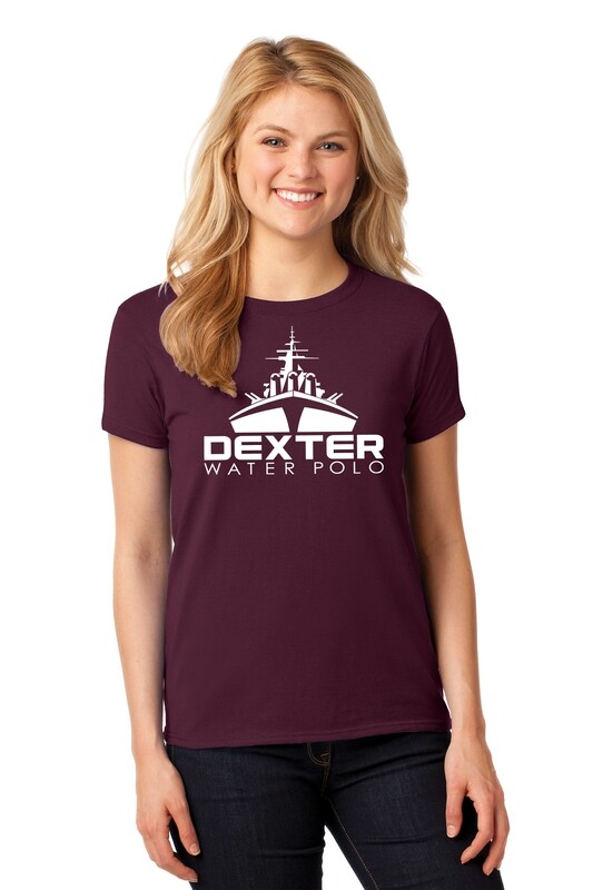 Ladies Short-Sleeve Heavy Cotton Tee - Maroon/Black