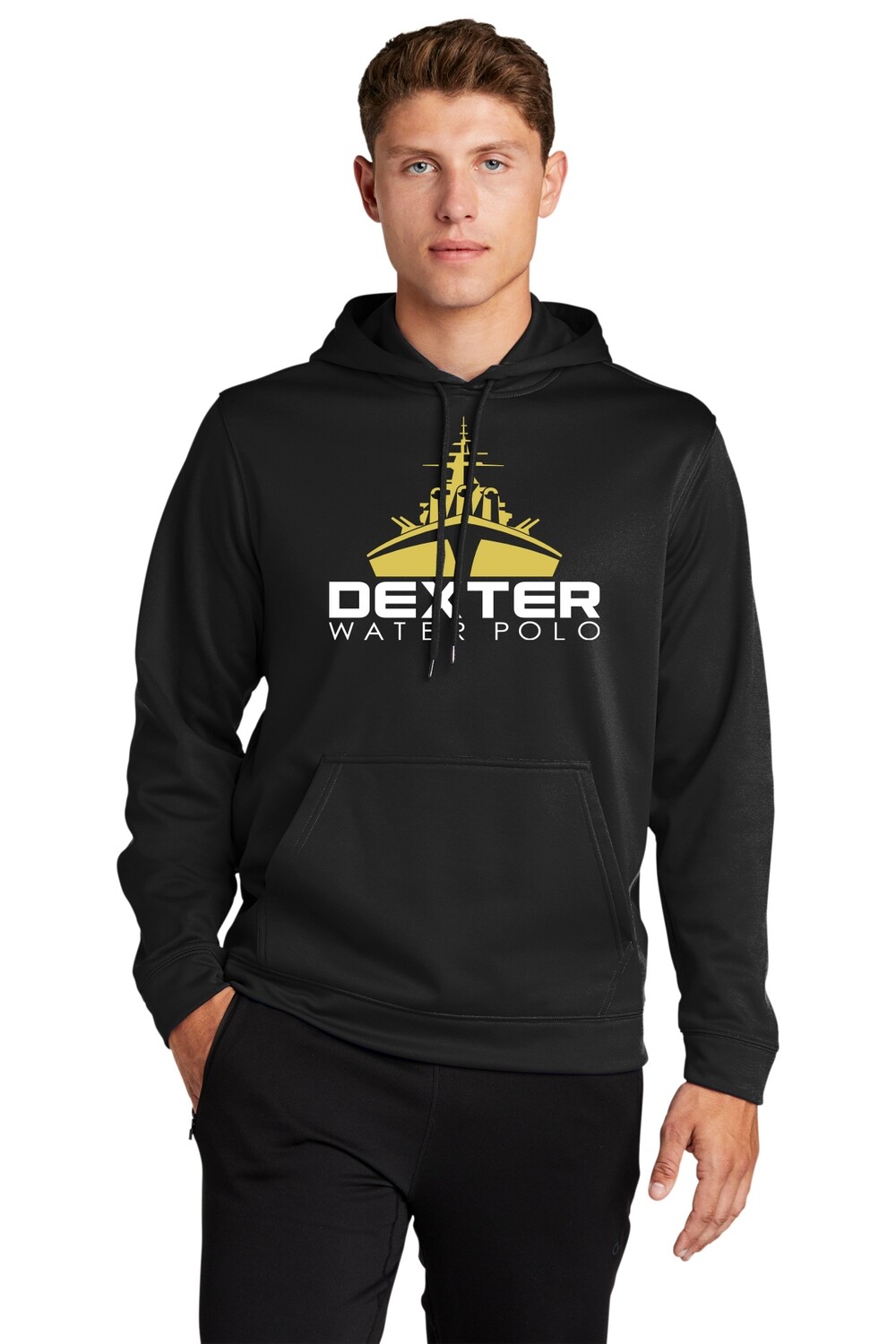 Unisex Performance Fleece Hooded Pullover - Black/Maroon