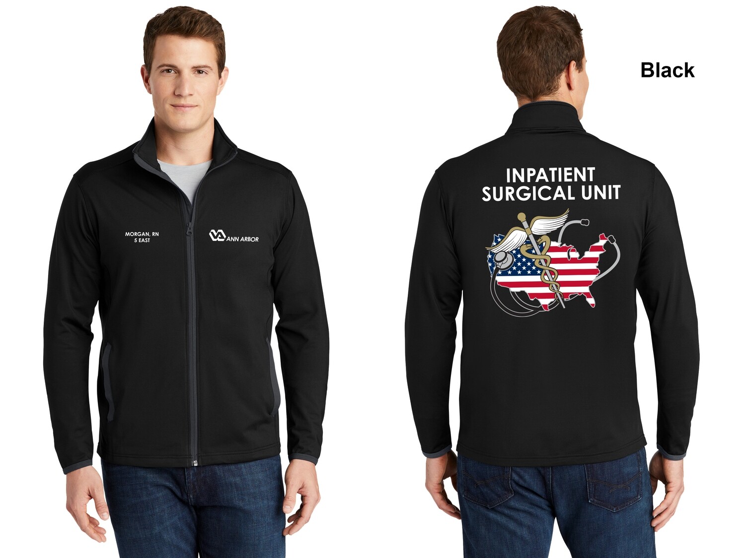 Unisex Performance Contrast Full-Zip Jacket (Flag logo)- Black & Grey/Black & Red/Dk Grey & Grey/Black & Royal/Grey & Navy