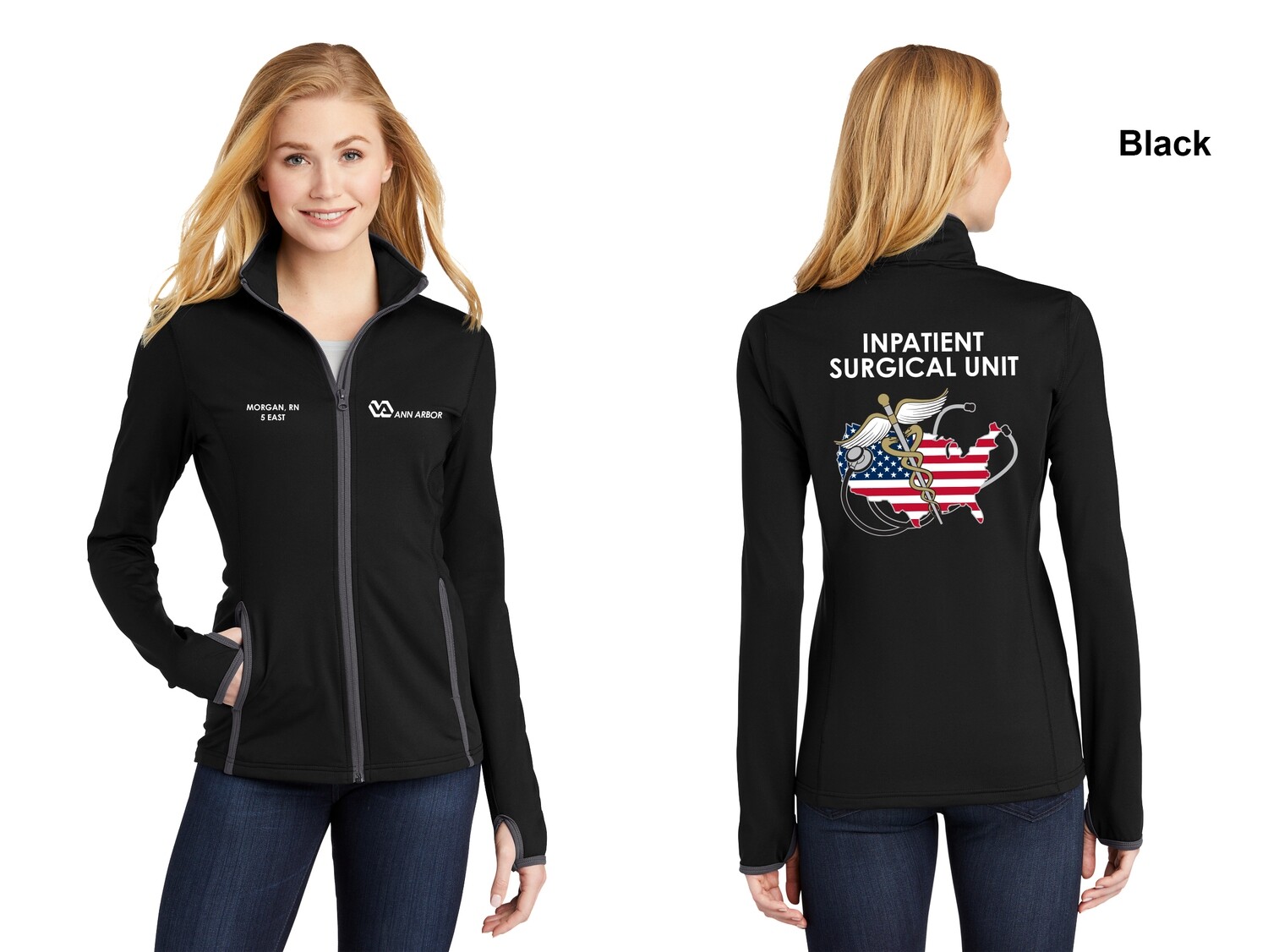 Women's Performance Contrast Full-Zip Jacket (Flag logo) - Black & Grey/Black & Red/Grey &Dk Grey/Black & Royal/Grey & Navy