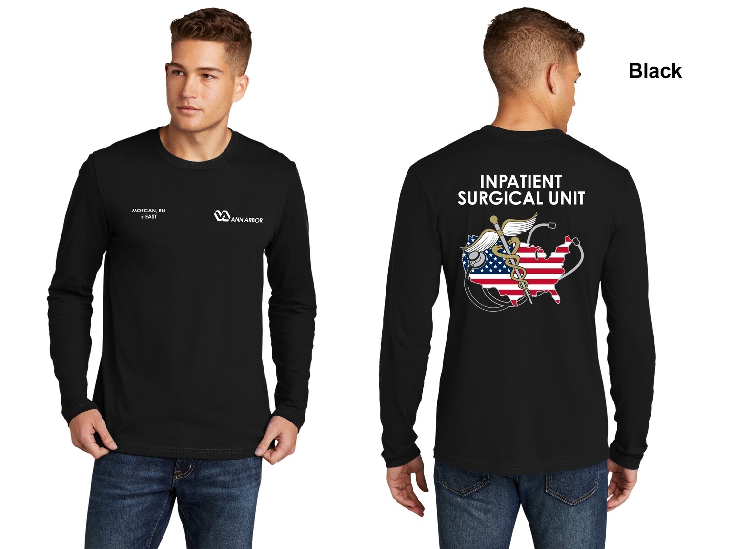 Unisex Premium Cotton Long Sleeve Tee (Flag logo) - Black/Red/Dk Grey/Royal/White/Navy