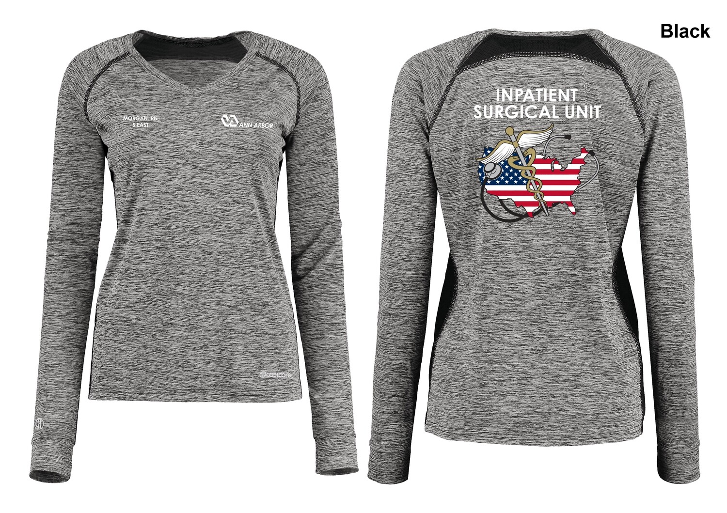 Women's Electrify Coolcore Long Sleeve Tee (Flag logo)  - Black/Red/Royal/White/Navy