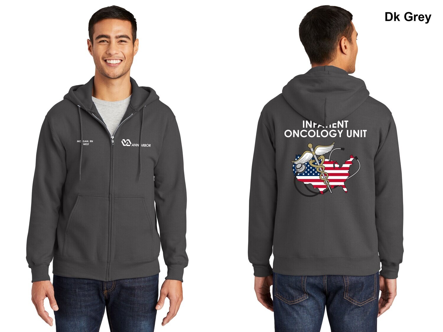 Unisex Fleece Full-Zip Hooded Sweatshirt (Color Flag Logo) - Dk Grey/Lt Grey/Black/Navy/Royal