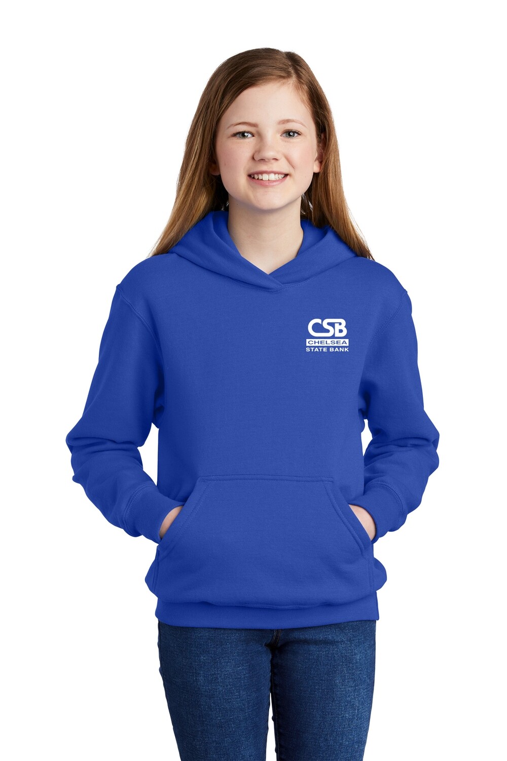 Youth Core Fleece Pullover Hooded Sweatshirt - Royal/Dk Grey/White