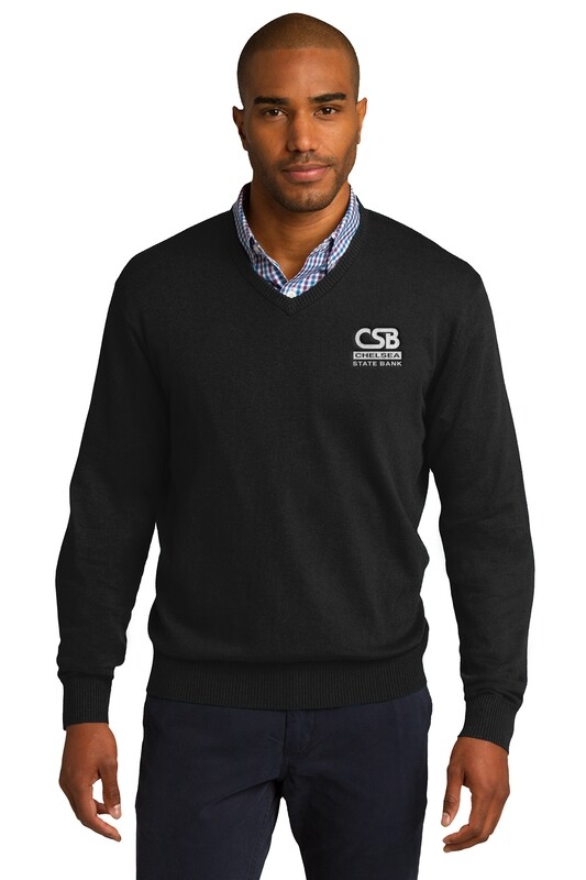 Port Authority V-Neck Sweater- Black/Charcoal Heather/Heather Grey