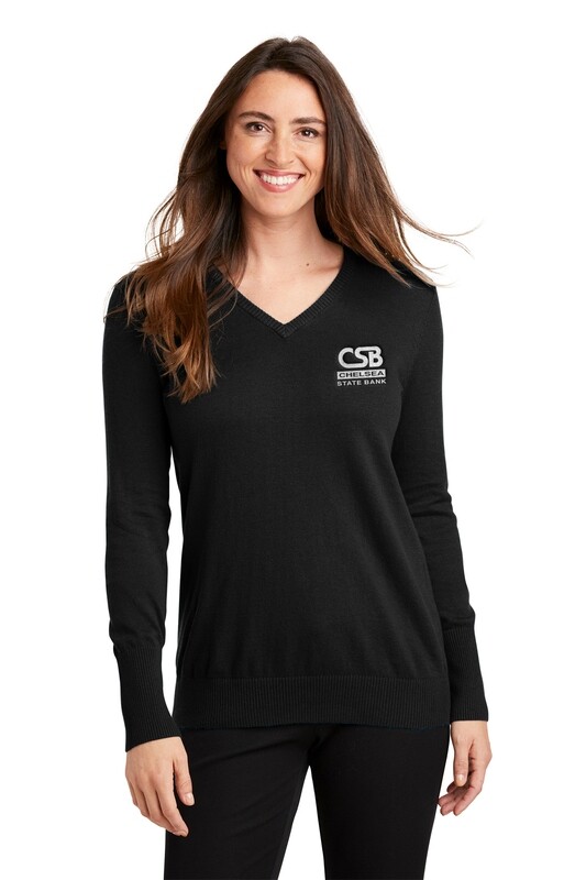 Ladies V-Neck Sweater - Black/Charcoal Heather Grey