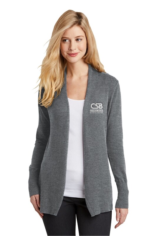 Ladies Open Front Cardigan Sweater - Black, Heather Grey