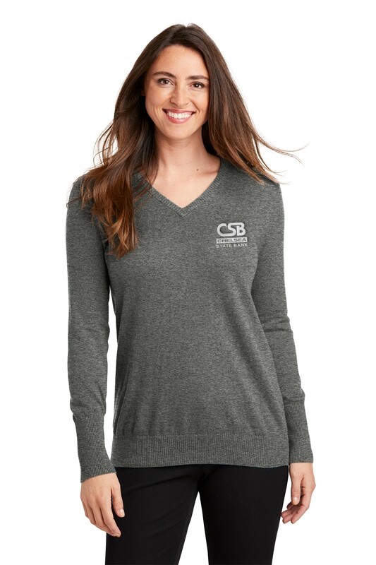 Ladies V-Neck Sweater - Black, Charcoal Heather Grey