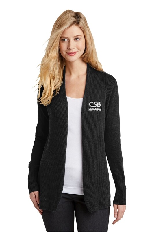 Ladies Open Front Cardigan Sweater - Black/Heather Grey