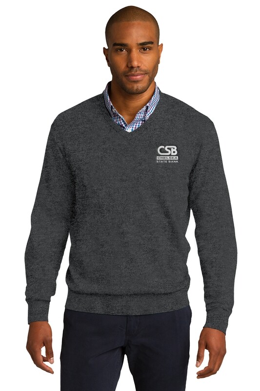 Port Authority V-Neck Sweater- Black, Charcoal Heather, Heather Grey