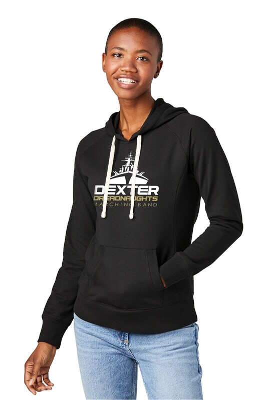 Ladies District Re-Fleece Hoodie- Black/Maroon Heather/Heather Grey