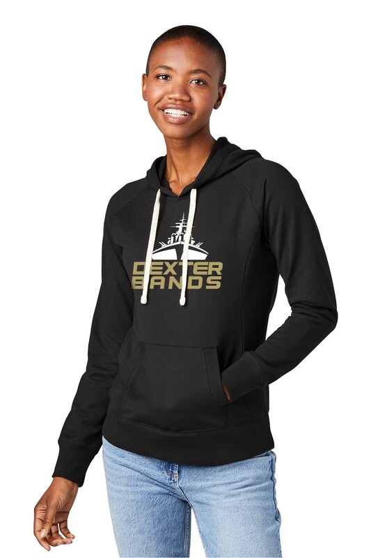 Ladies District Re-Fleece Hoodie- Black/Maroon Heather/Heather Grey