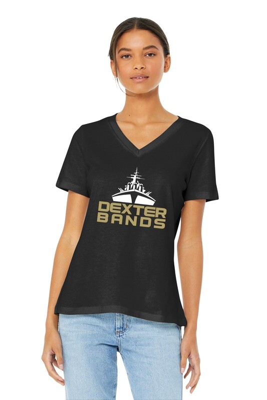 Ladies Bella &amp; Canvas Relaxed Jersey Short Sleeve V-Neck Tee - Black