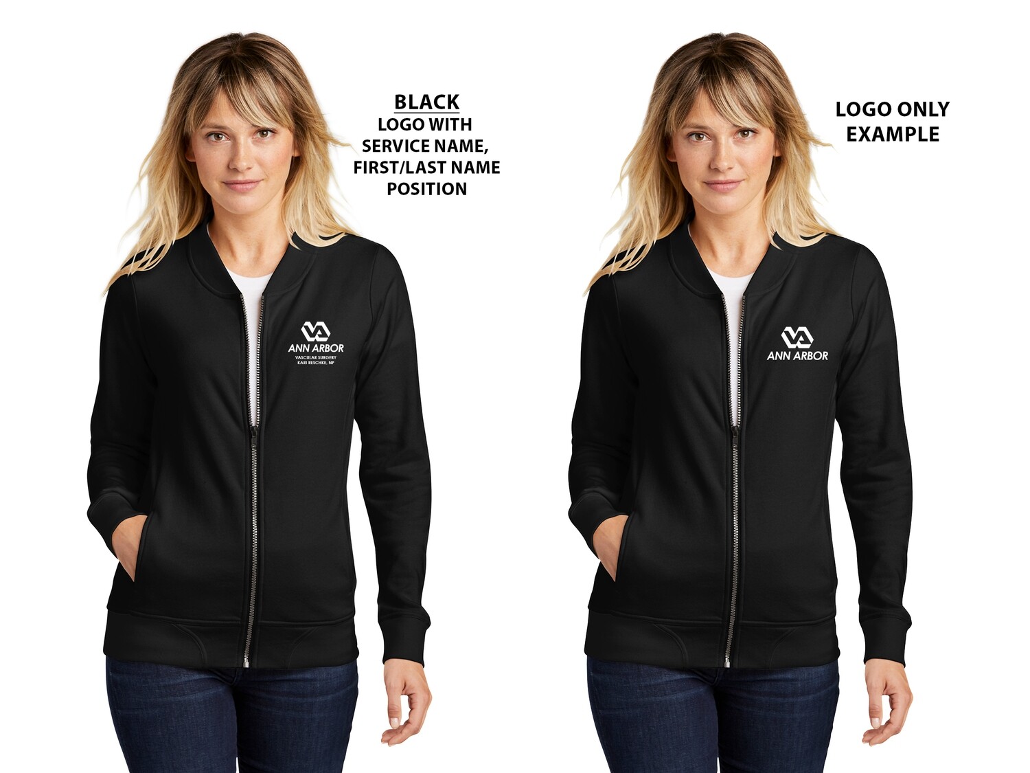 Ladies Lightweight French Terry Bomber - Black/Heather-Black/Ecru