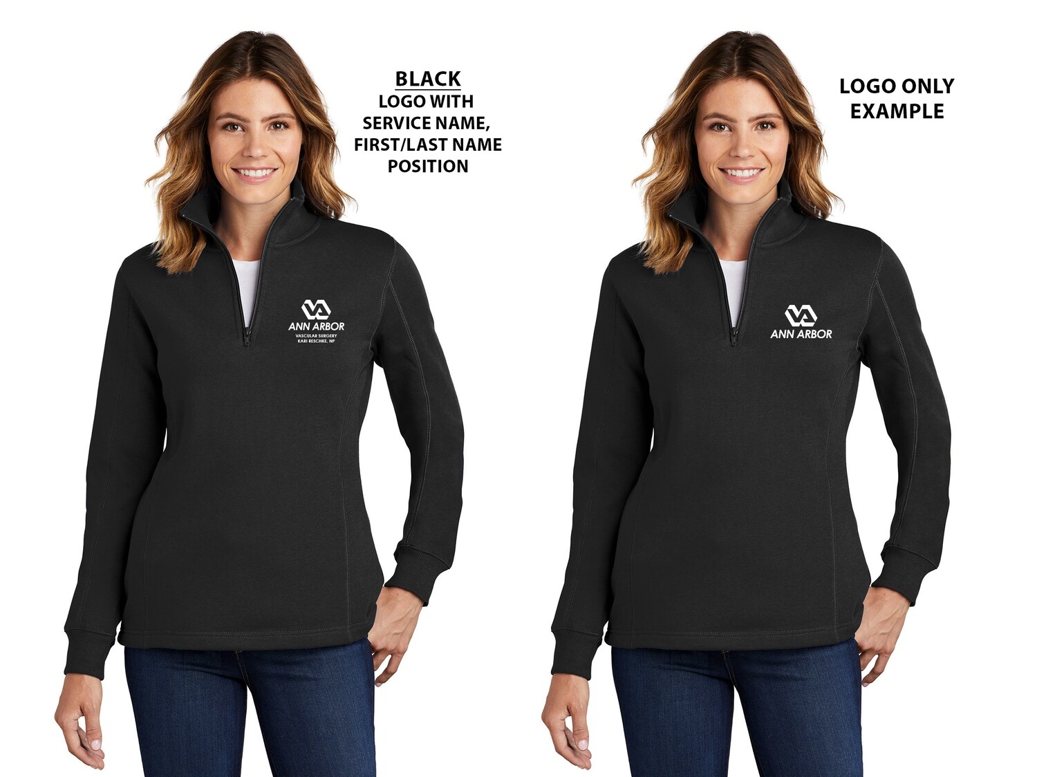 Ladies 1/4 Zip Sweatshirt-Black/Royal/Red/Navy/White/Athletic Heather/Graphite Heather/Vintage Heather