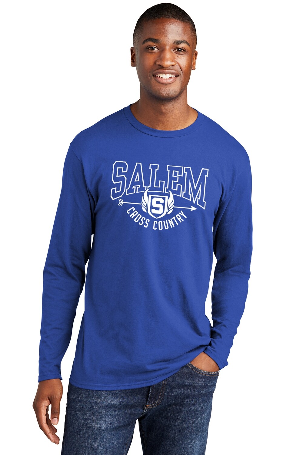 Unisex Long Sleeve Cotton Tee - Royal, White