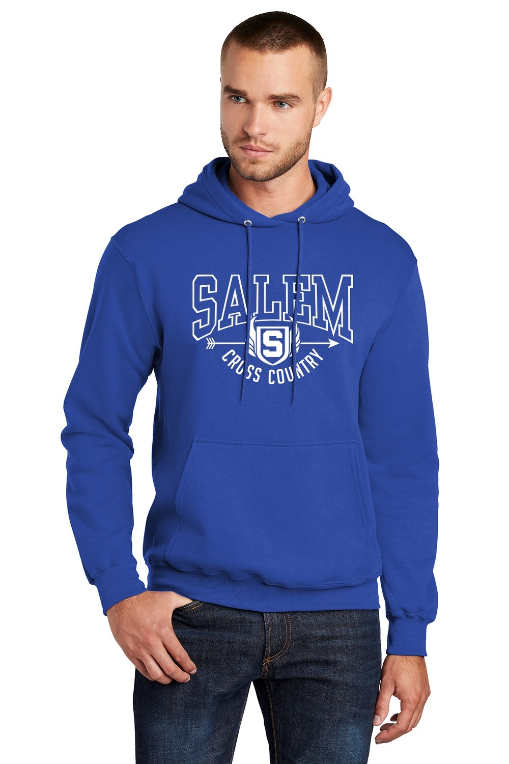 Unisex Fleece Pullover Hooded Sweatshirt - True Royal, Heather Royal, White