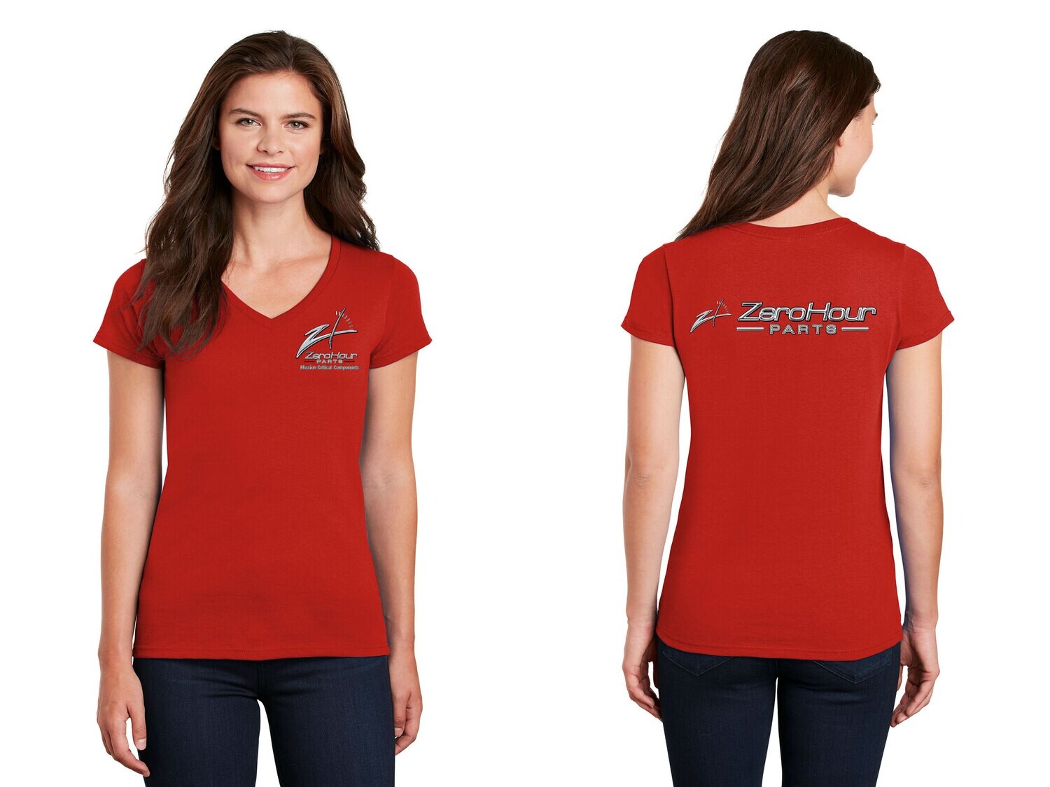 Ladies Short-Sleeve V-Neck Heavy Cotton Tee - Red/Black/White/Sport Grey