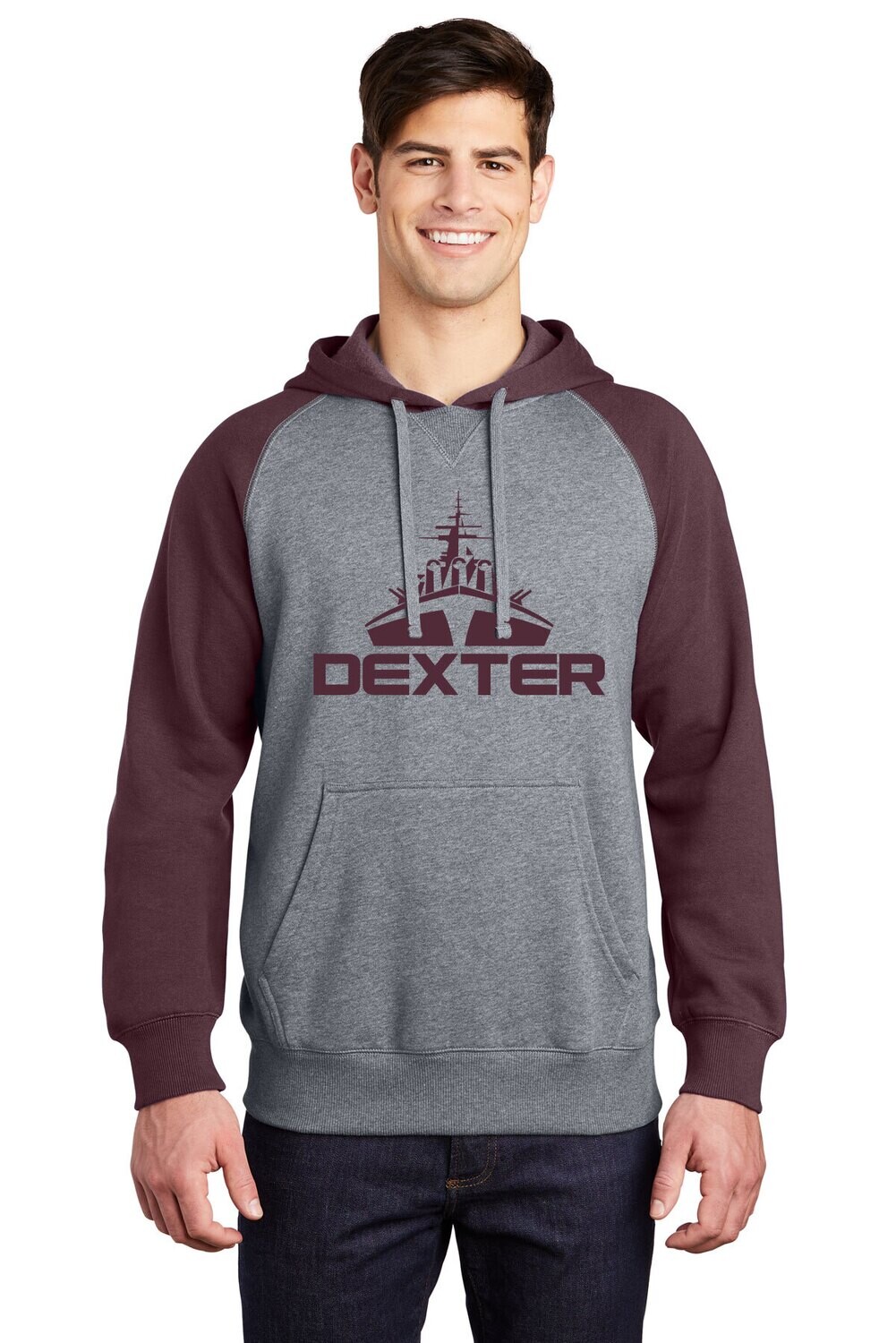 Colorblock Hooded Sweatshirt- Black/ Maroon