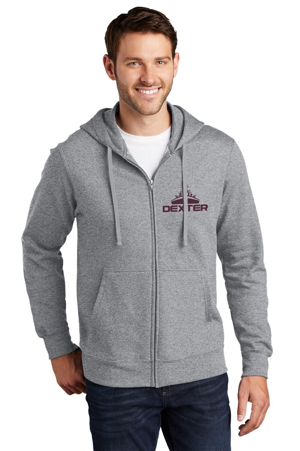 Fleece Full-Zip Hooded Sweatshirt- Black/ Grey