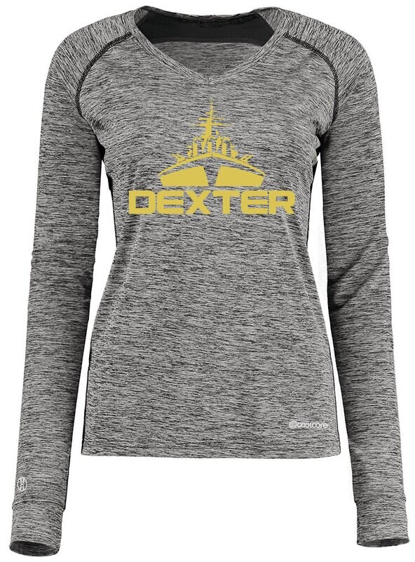 Women's Heathered Long Sleeve Performance Shirt ( V neck)- Black/ Maroon