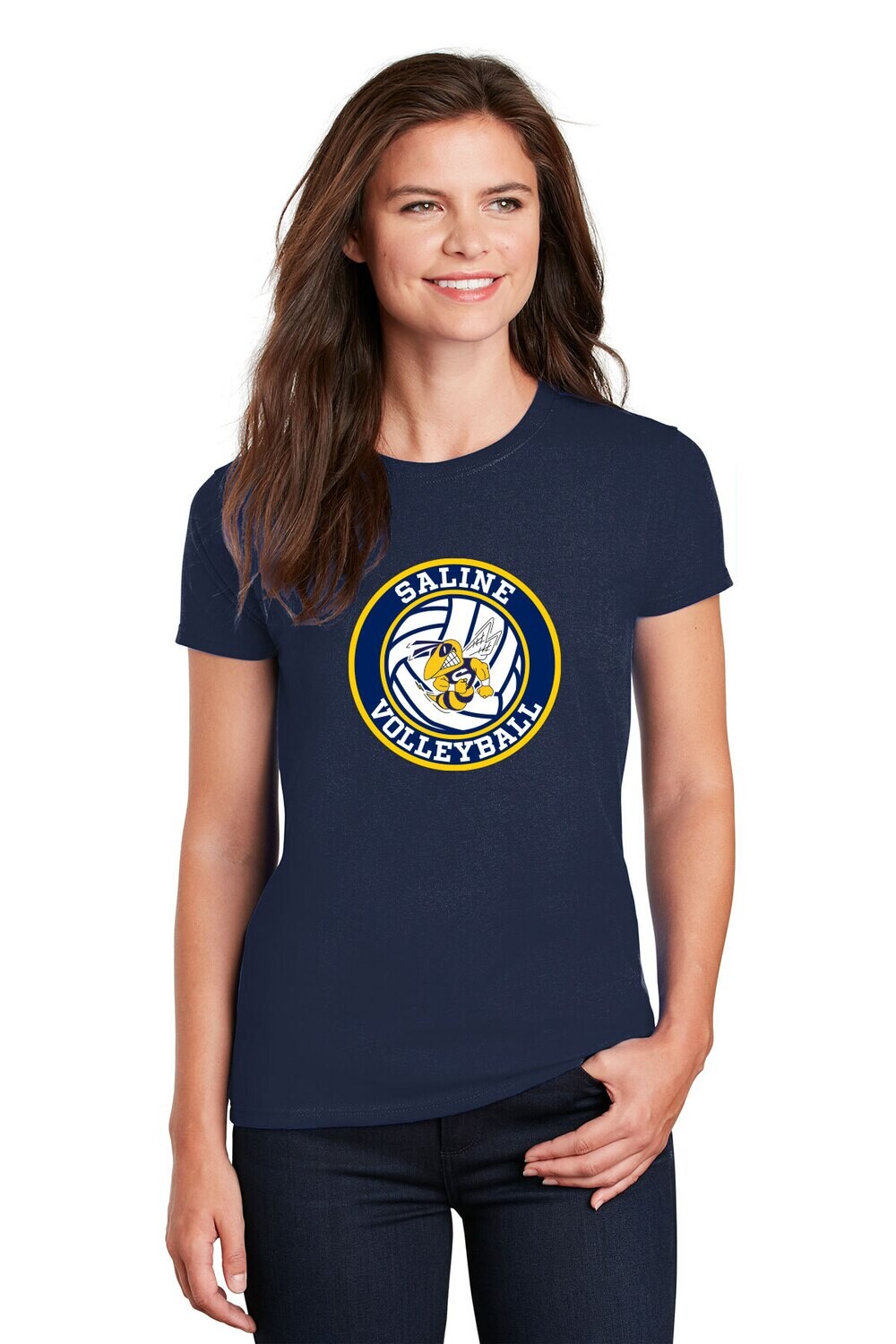 Ladies Basic Cotton Tee-Navy or Heather Grey