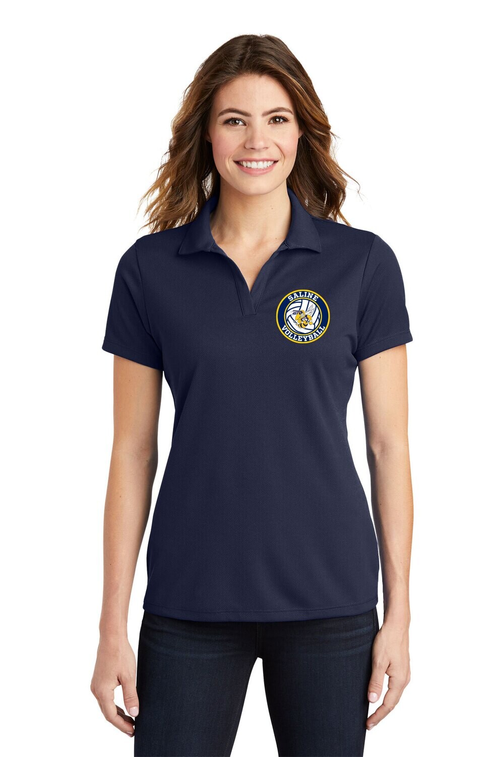 Women's Racer Mesh Performance Polo - Navy/Heather Grey/White