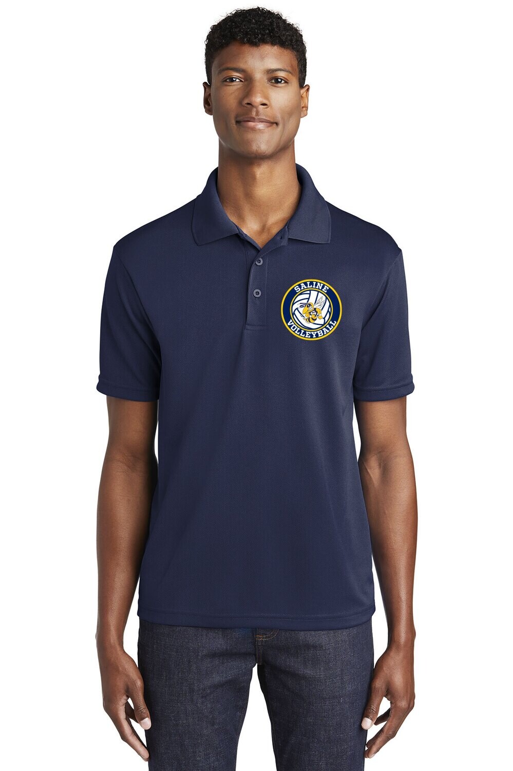 Unisex Racer Mesh Performance Polo - Navy/Heather Grey/White