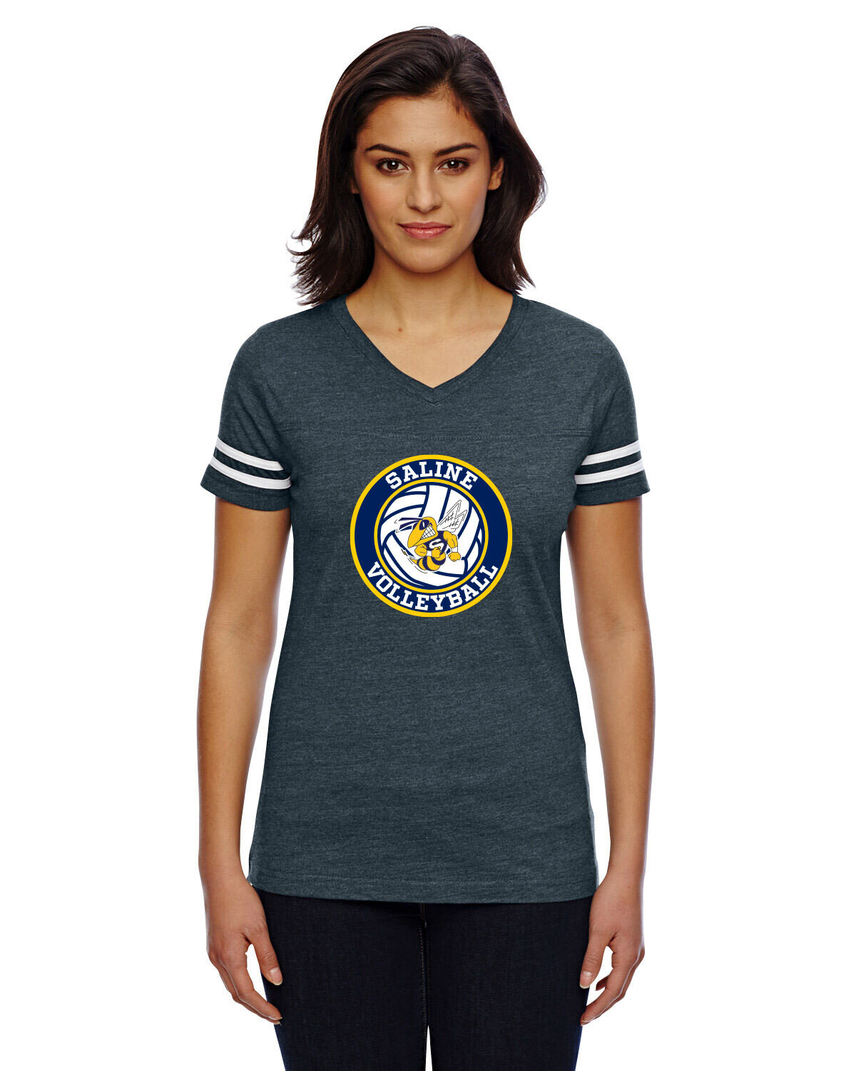 Ladies Football Tee-Navy or Heather Grey