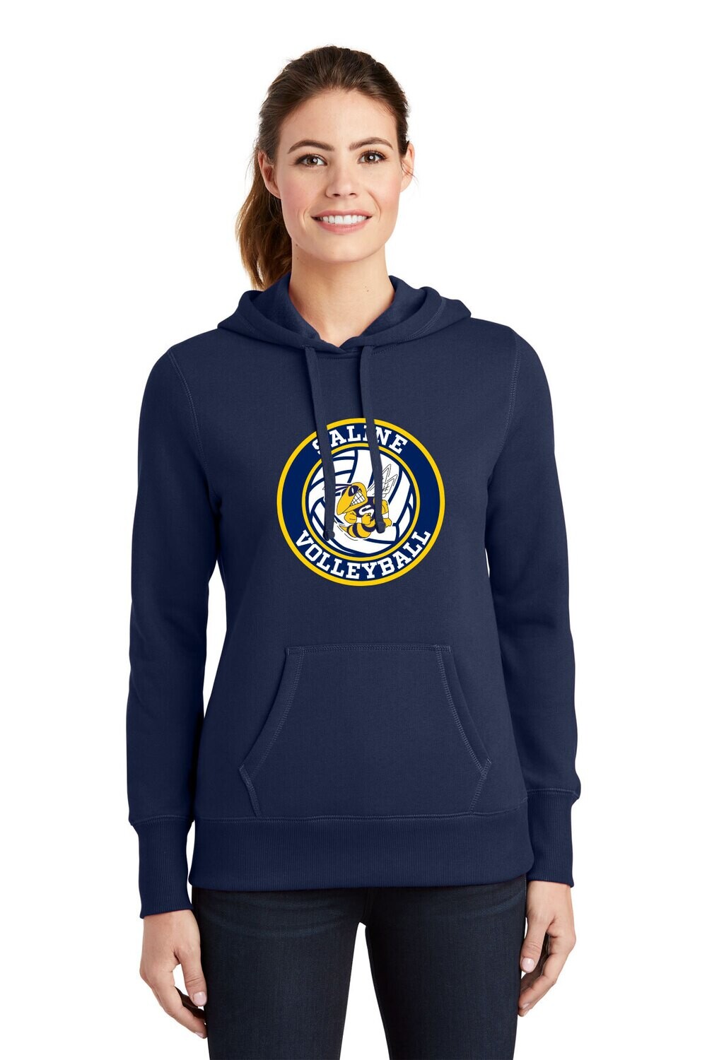 Ladies Pullover Hooded Sweatshirt -Navy