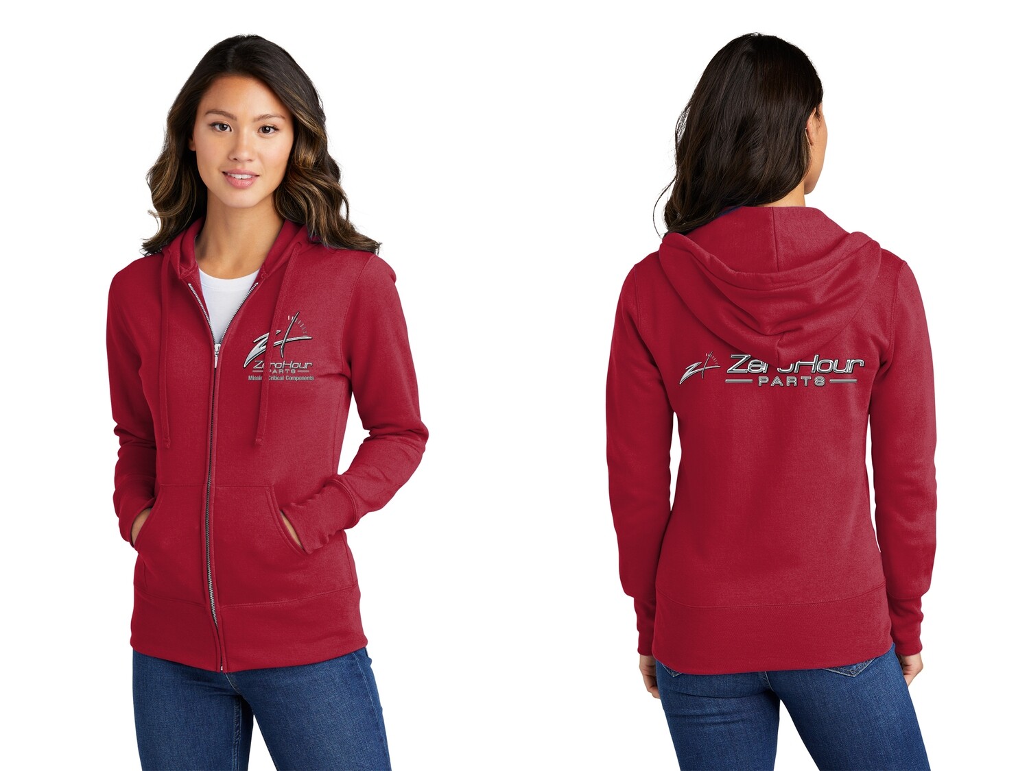 Ladies Core Fleece Full-Zip Hooded Sweatshirt - Red/Black/White/Athletic Heather