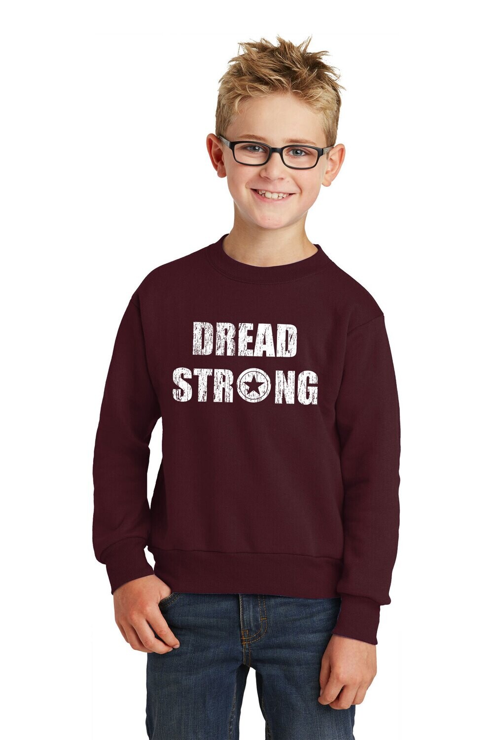 Youth Cotton Crewneck-Maroon/Black/Athletic Grey