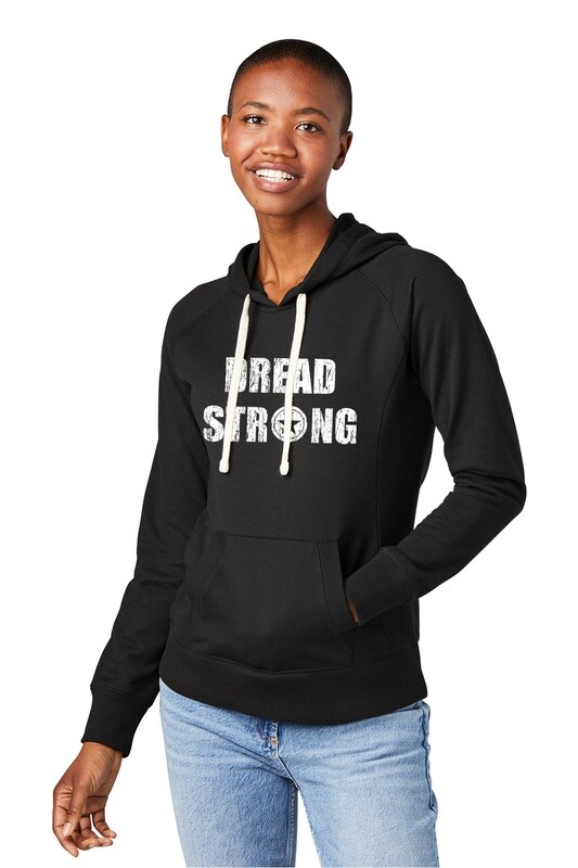 Ladies District Re-Fleece Hoodie- Black/MaroonHeather/Heather Grey