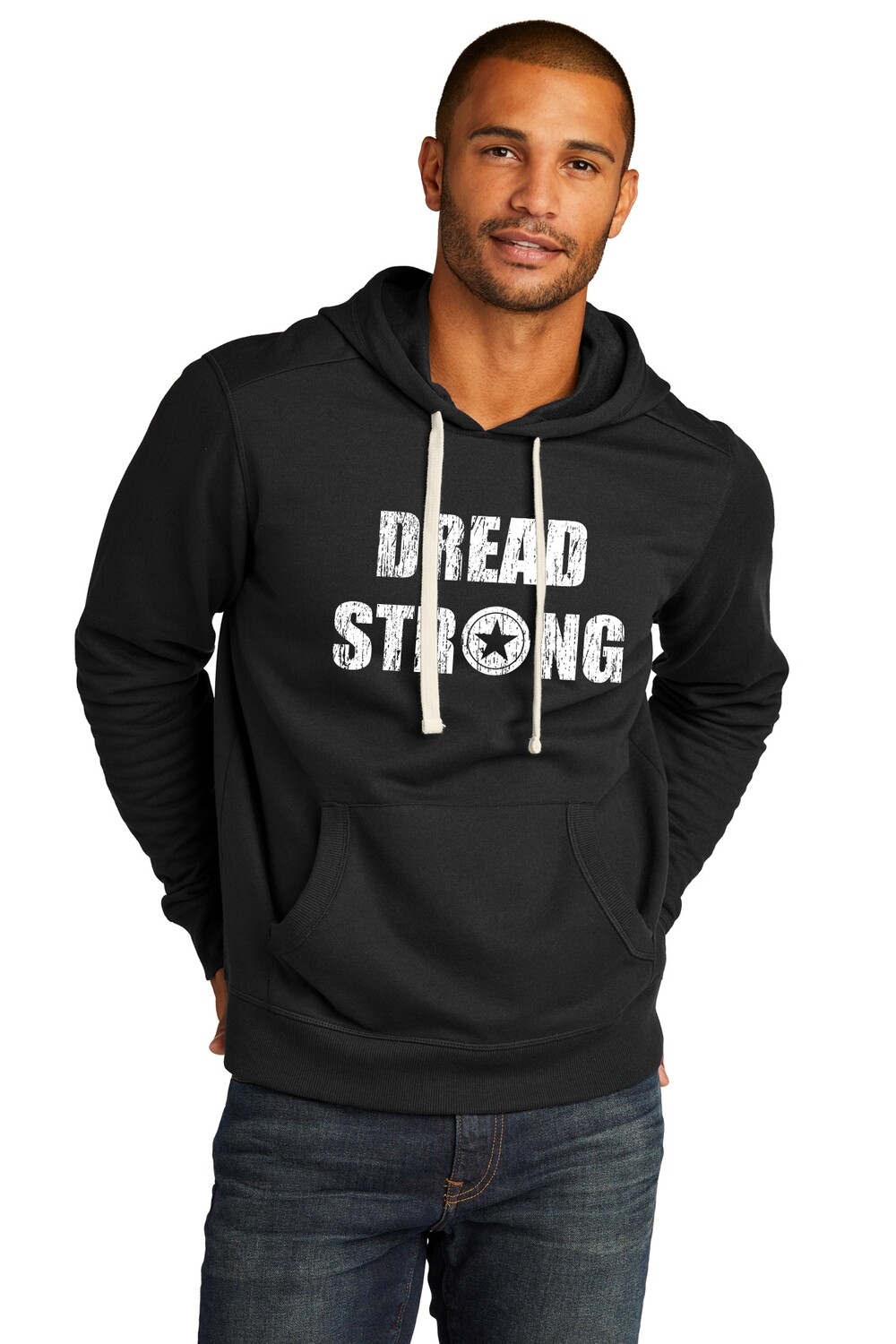 Unisex District Refleece Hoodie- Black/Maroon Heather/Heather Grey