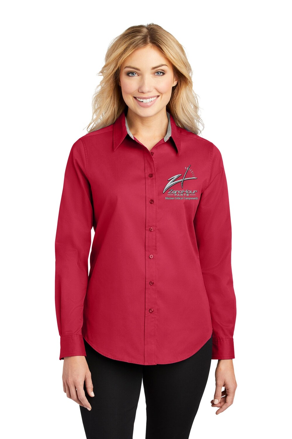 Ladies Long Sleeve Easy Care Button-Up - Red/Black/White Ladies Long Sleeve Easy Care Button-Up - Red/Black/White