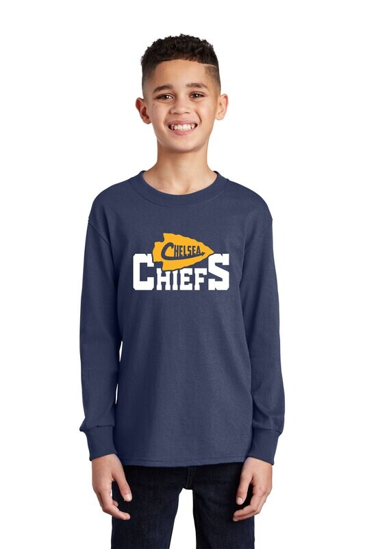 Youth Long Sleeve Core Cotton Tee-Navy