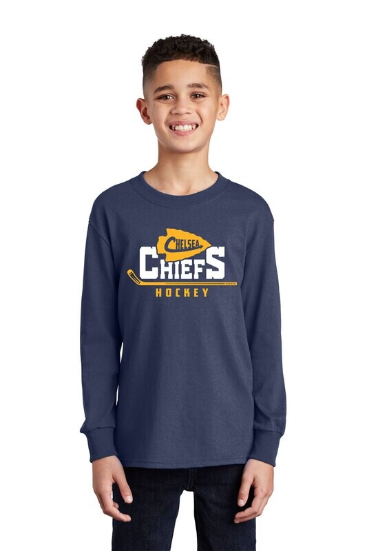 Youth Long Sleeve Core Cotton Tee-Navy