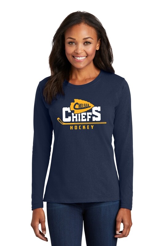 Ladies Long Sleeve Core Cotton Tee - Navy