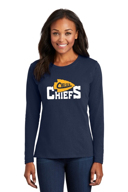 Ladies Long Sleeve Core Cotton Tee - Navy