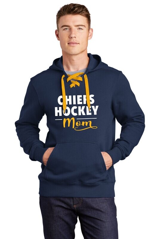 "Hockey Mom" Lace Up Pullover Hooded Sweatshirt- Navy
