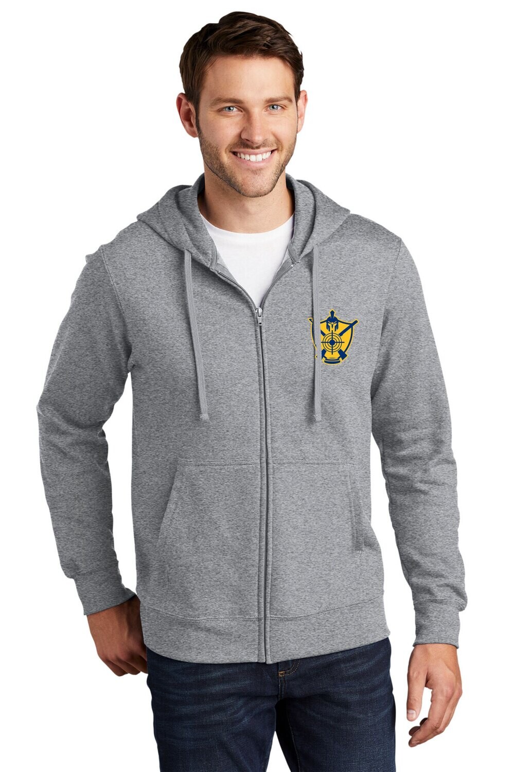 Fan Favorite Fleece Full-Zip Hooded Sweatshirt-Heather Grey/Navy