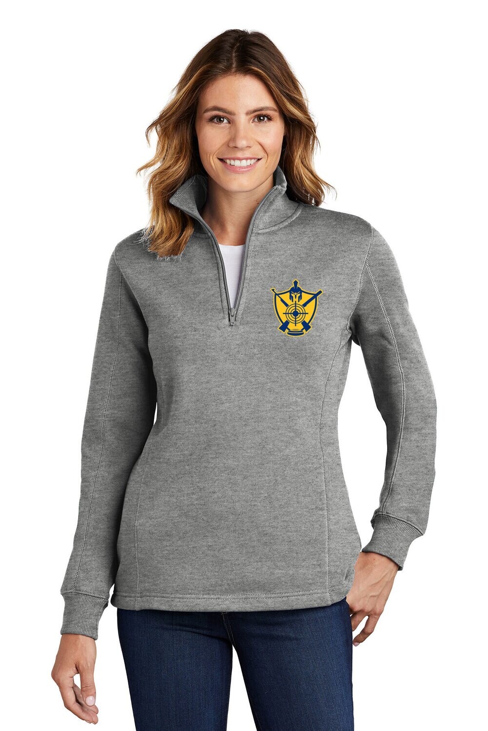 Ladies 1/4-Zip Sweatshirt-Grey/Navy